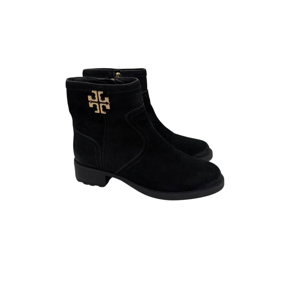 Tory Burch Eloise Black Suede Leather Side Zip Ankle Booties Shoes Womens 6.5 M
